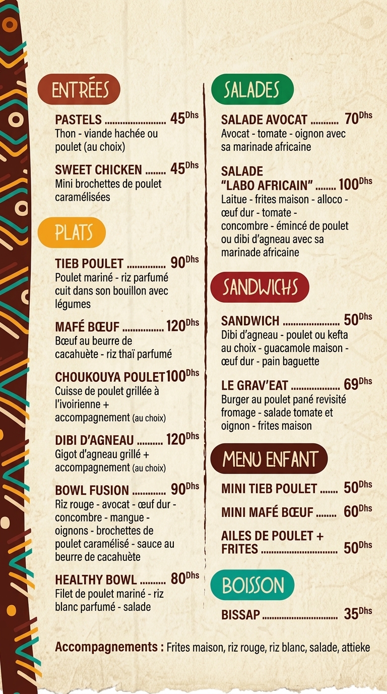 Menu Le Labo Africain